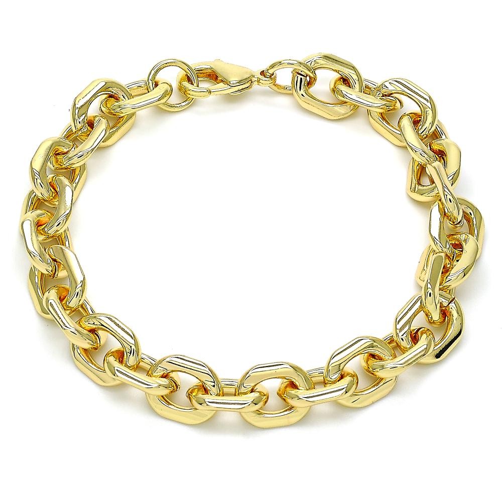 Gold Finish Basic Bracelet Rolo Design Polished Golden Tone