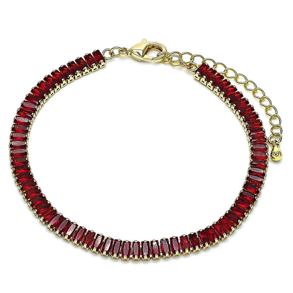 Gold Finish  Tennis Bracelet with Garnet Cubic Zirconia Polished Golden Tone