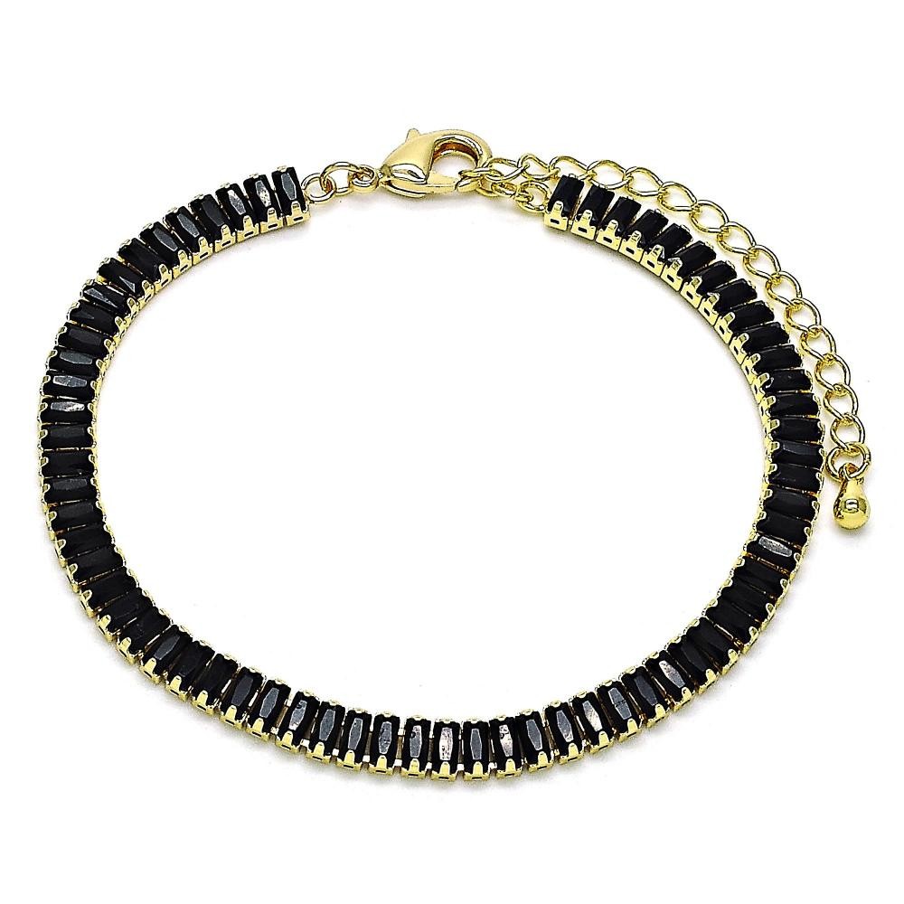 Gold Finish Tennis Bracelet with Black Cubic Zirconia Polished Golden Tone