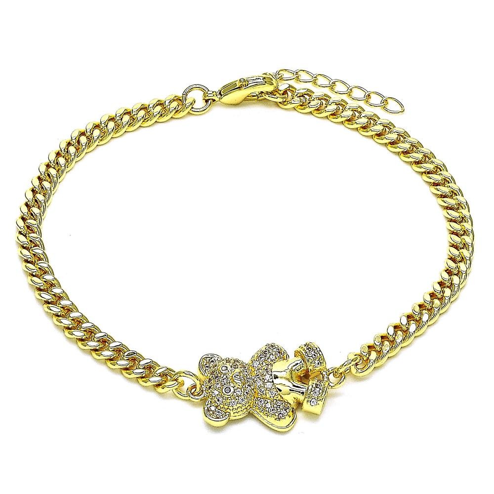 Gold Filled Fancy Bracelet Teddy Bear Design With White and Black Micro Pave Polished Finish Golden Tone