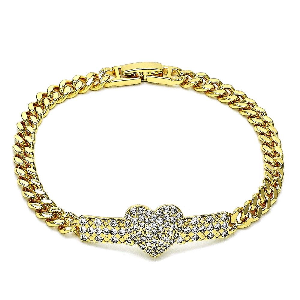 Gold Filled Fancy Bracelet Heart Design With White Micro Pave Polished Finish Golden Tone