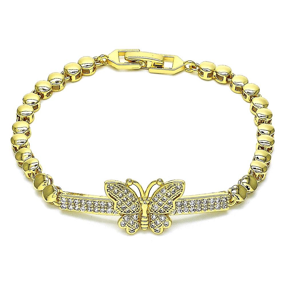 Gold Filled Fancy Bracelet Butterfly Design With White Micro Pave Polished Finish Golden Tone
