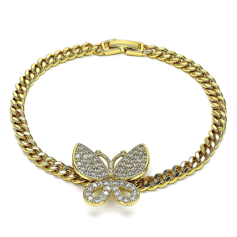 Gold Filled Fancy Bracelet Butterfly Design With White Cubic Zirconia Polished Finish Golden Tone