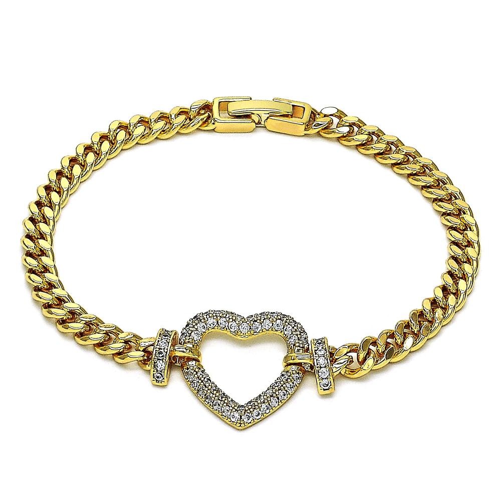 Gold Filled Fancy Bracelet Heart Design With White Cubic Zirconia Polished Finish Golden Tone