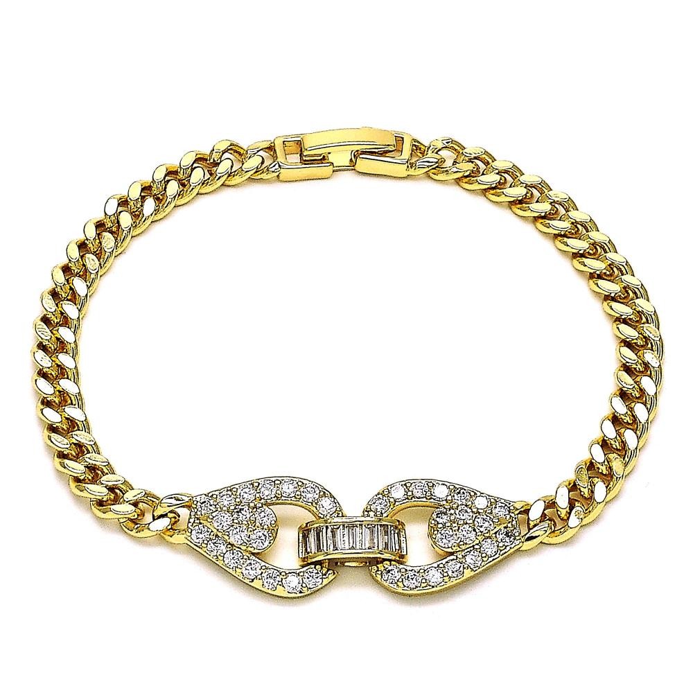 Gold Filled Fancy Bracelet With White Micro Pave Polished Finish Golden Tone