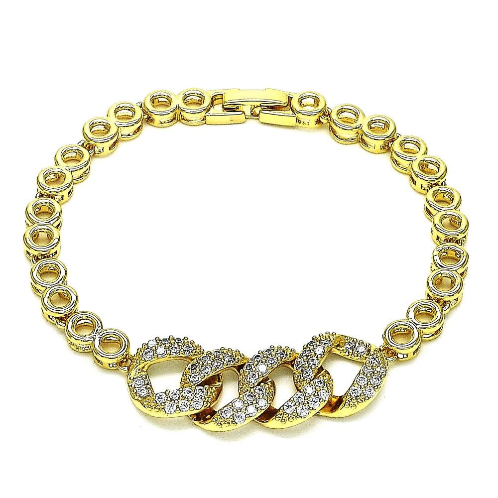 Gold Filled Fancy Bracelet With White Micro Pave Polished Finish Golden Tone