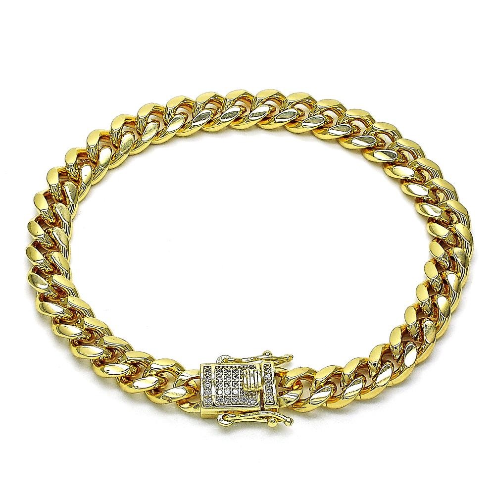 Gold Filled Basic Bracelet Miami Cuban Design With White Micro Pave Polished Finish Golden Tone