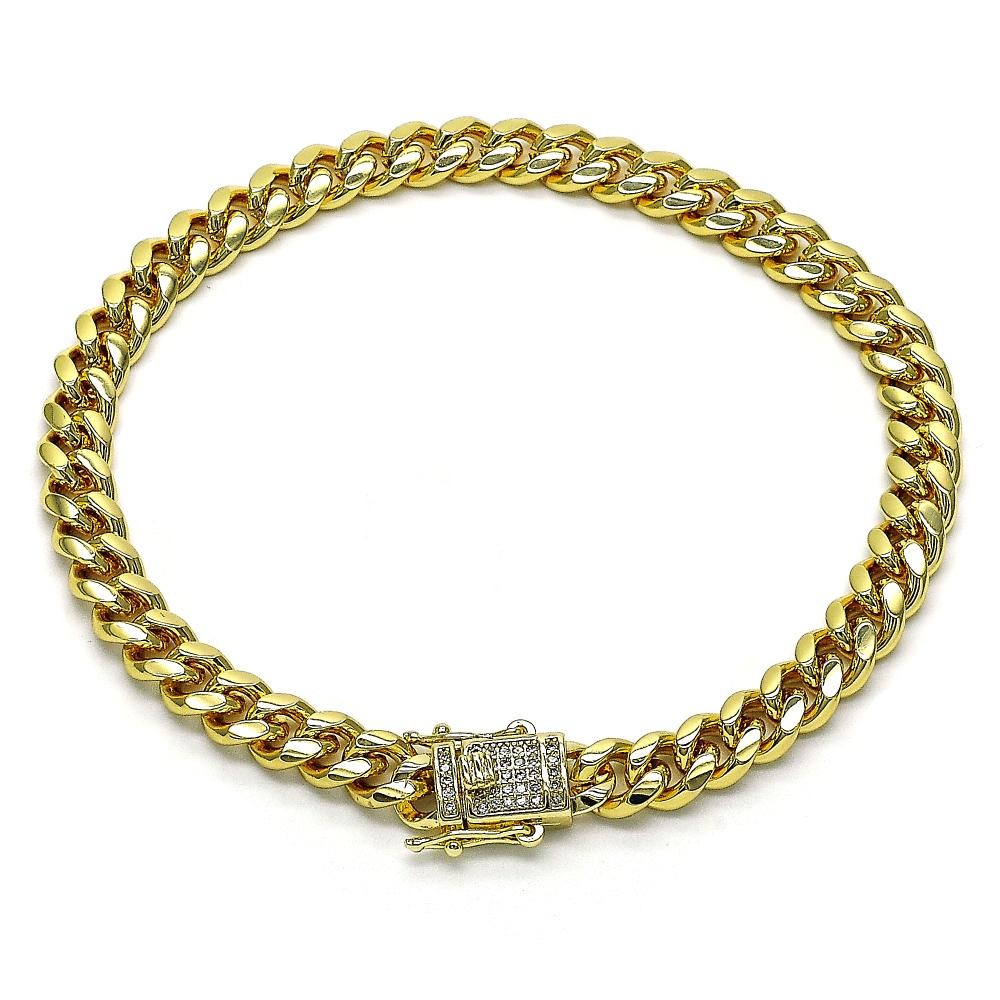 Gold Filled Basic Anklet Miami Cuban Design with White Micro Pave Polished Golden Tone