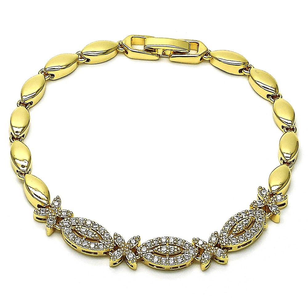 Gold Filled Fancy Bracelet Flower Design With White Micro Pave Polished Finish Golden Tone