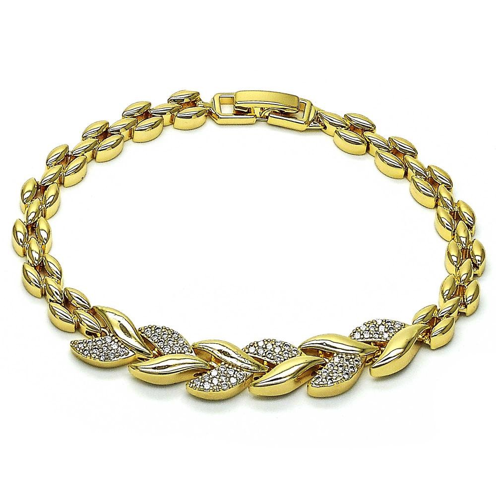 Gold Filled Fancy Bracelet With White Micro Pave Polished Finish Golden Tone