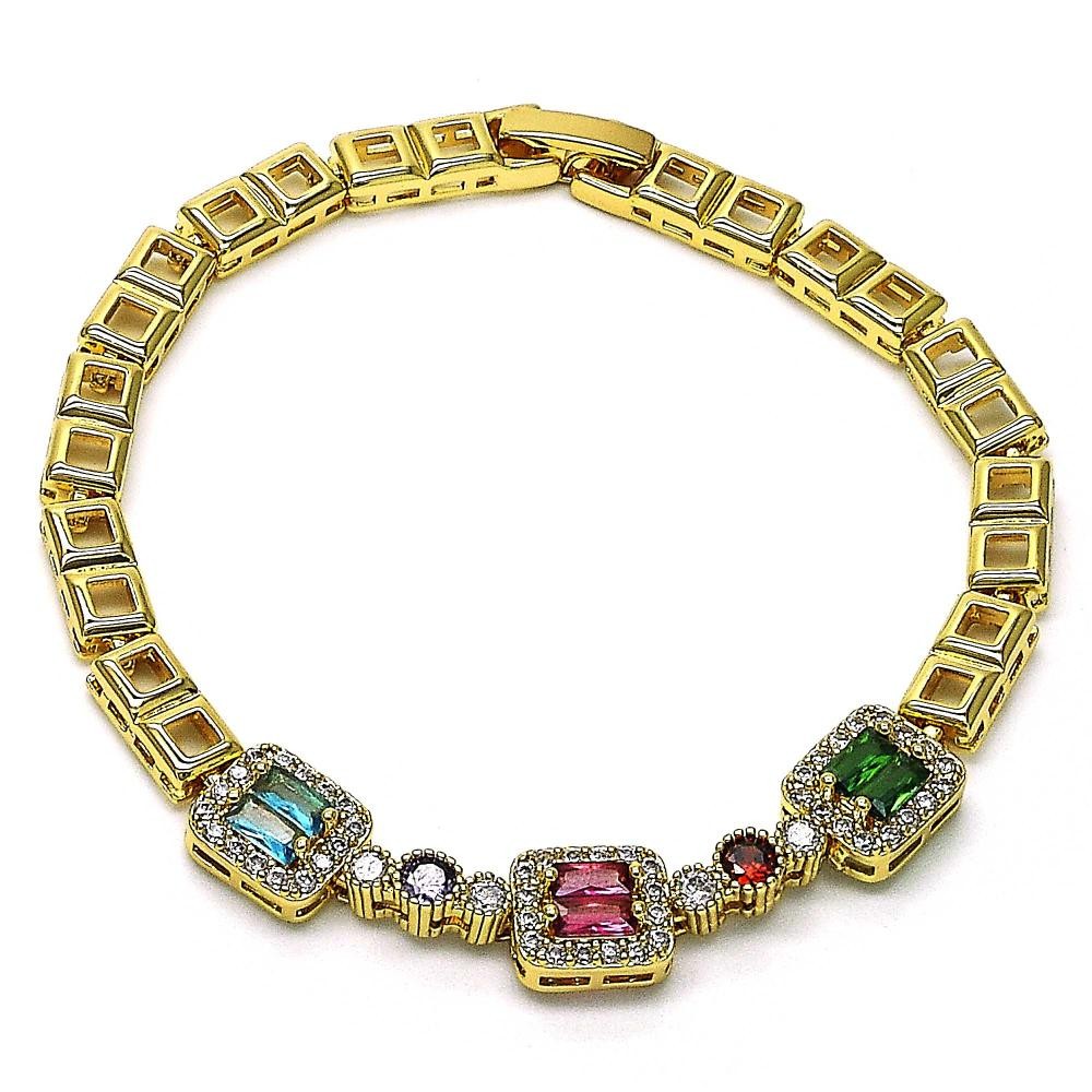 Gold Filled Fancy Bracelet With Multicolor Micro Pave Polished Finish Golden Tone