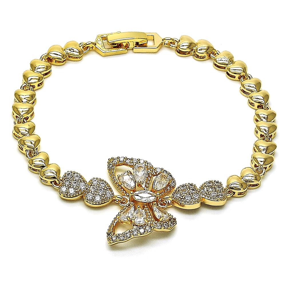 Gold Filled Fancy Bracelet Butterfly Design With White Micro Pave Polished Finish Golden Tone