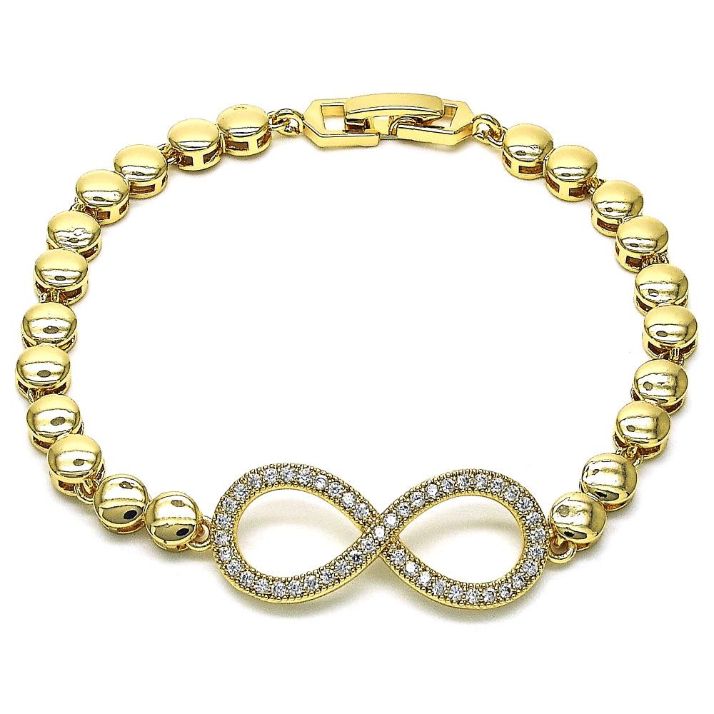 Gold Filled Fancy Bracelet Infinite Design with White Micro Pave Polished Golden Tone
