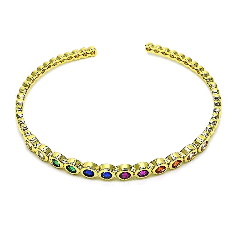 Gold Filled Individual Bangle with Multicolor Cubic Zirconia Polished Golden Tone