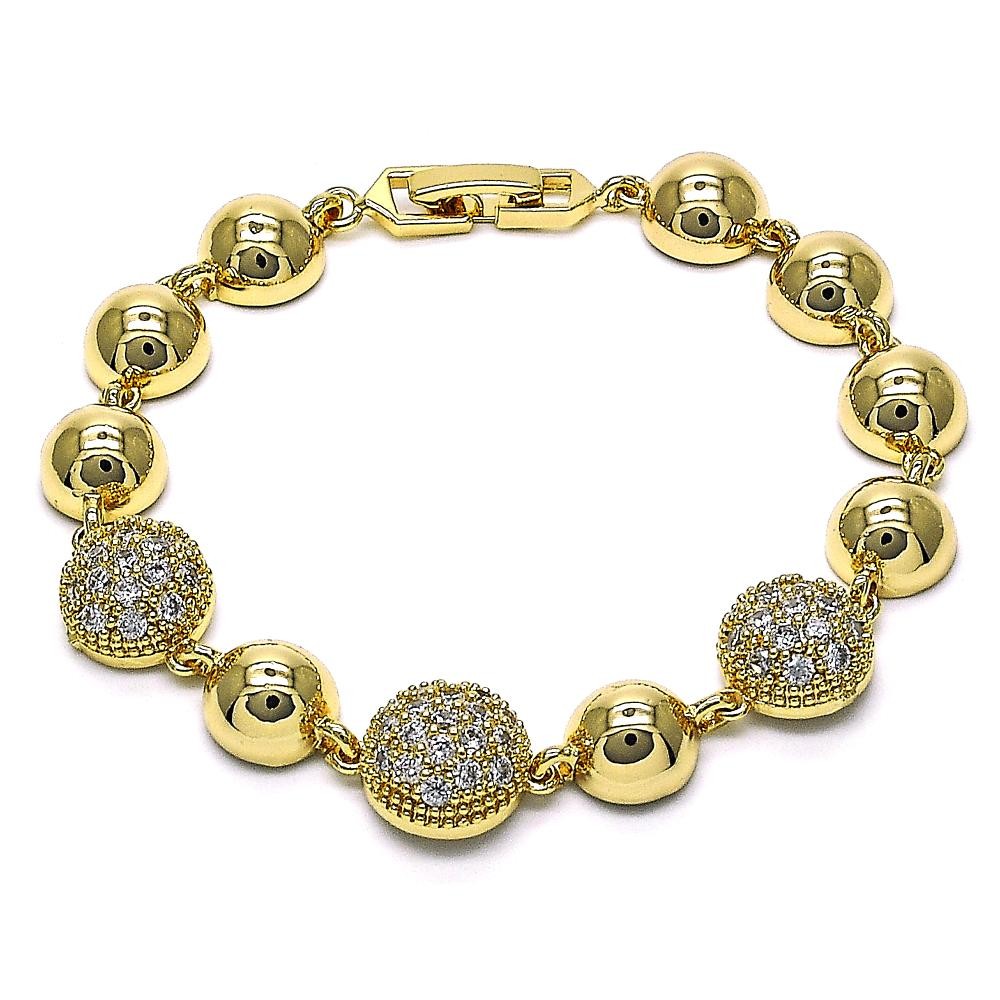 Gold Finish Fancy Bracelet with White Micro Pave Polished Golden Tone