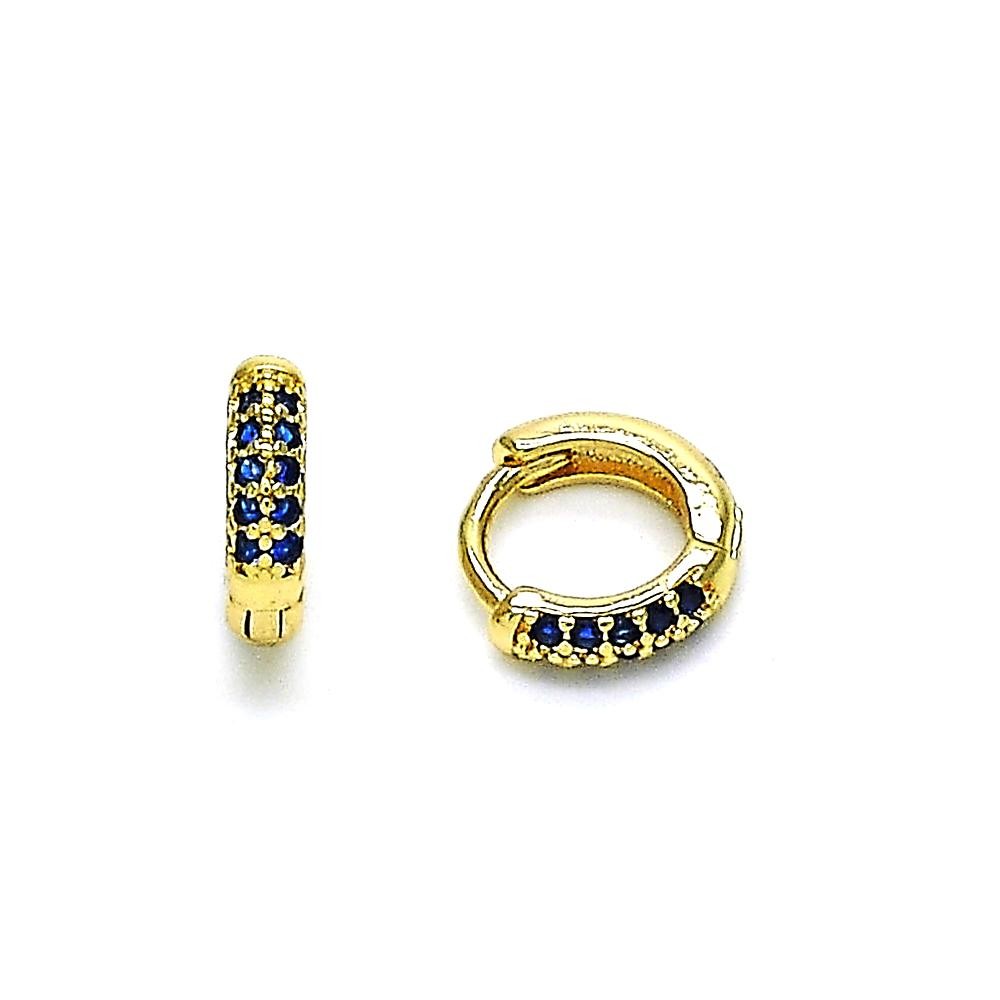 Gold Finish Huggie Hoop with Blue Micro Pave Polished Golden Tone