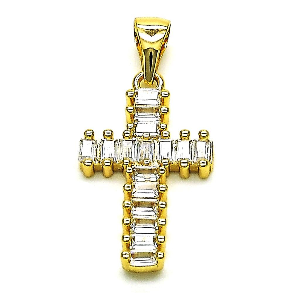 Gold Filled Religious Pendant Cross Design with White Cubic Zirconia Polished Golden Tone