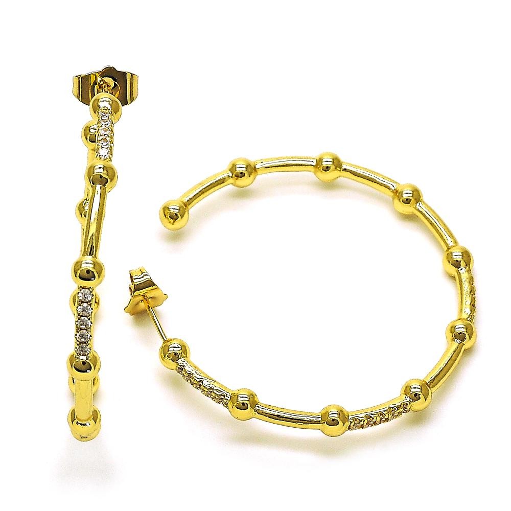 Gold Filled Hoop Earrings 4mmx45mm With White Micro Pave Polished Finish Golden Tone