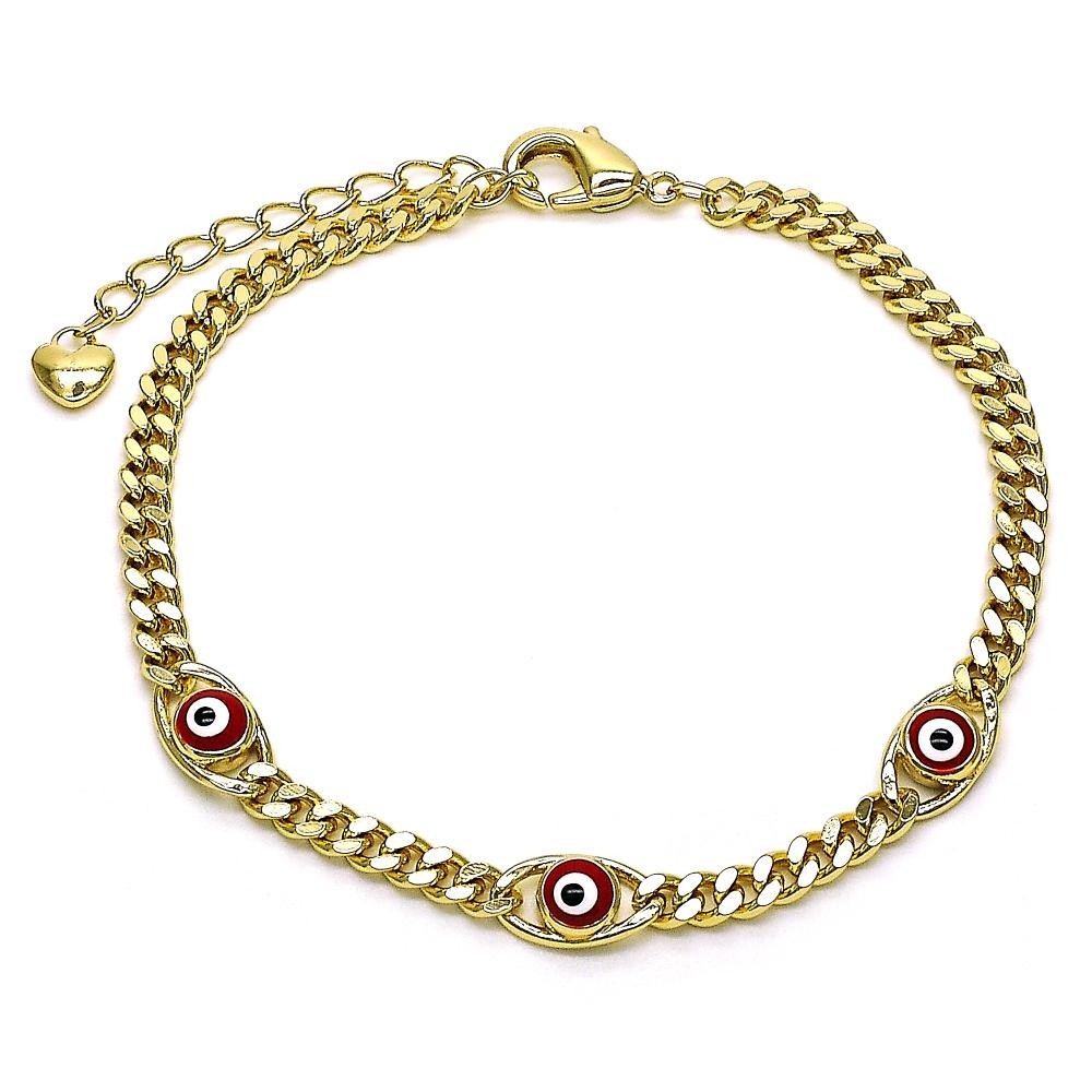 Gold Filled Fancy Bracelet Evil Eye Design Enamel Finish Golden Tone