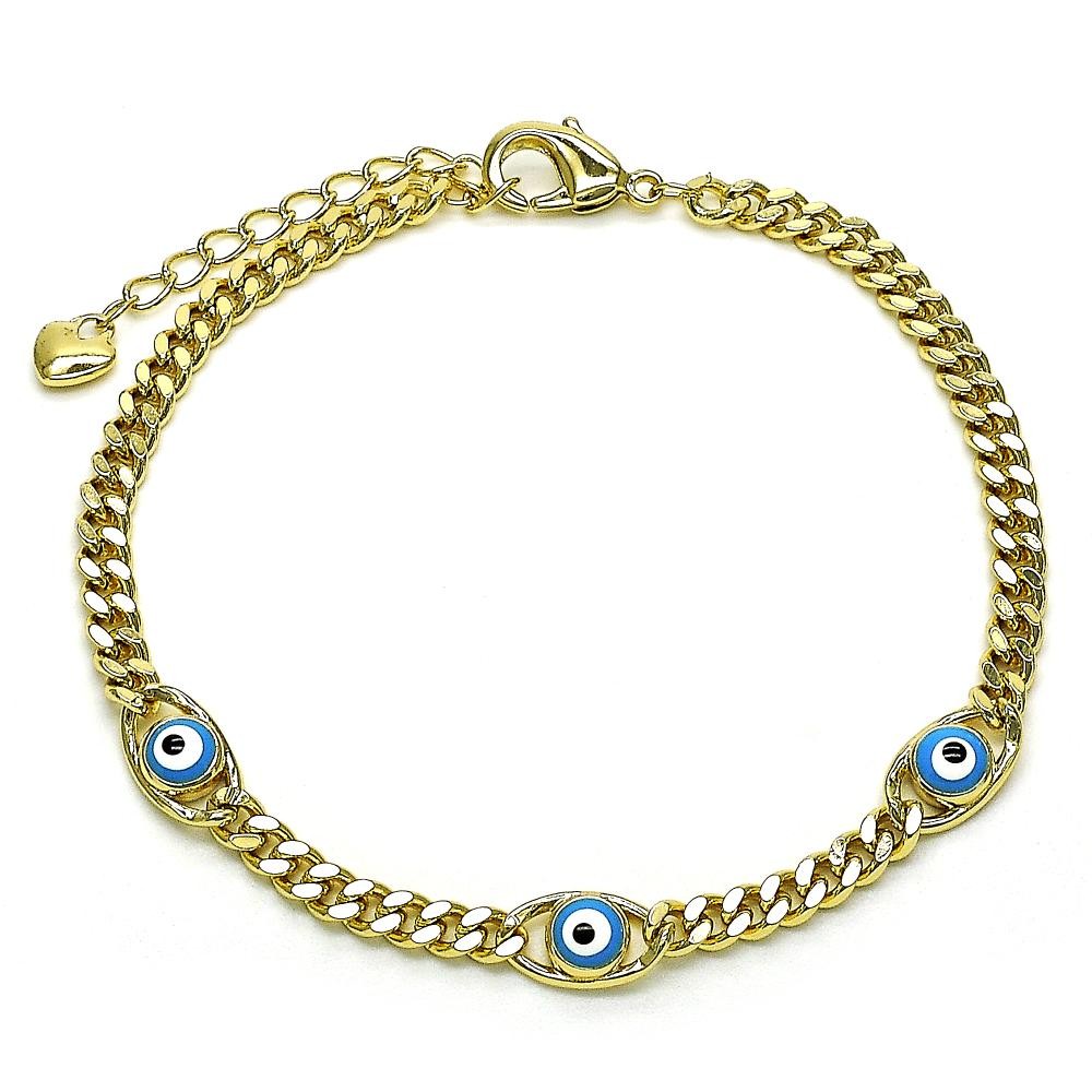 Gold Filled Fancy Bracelet Evil Eye Design Enamel Finish Golden Tone