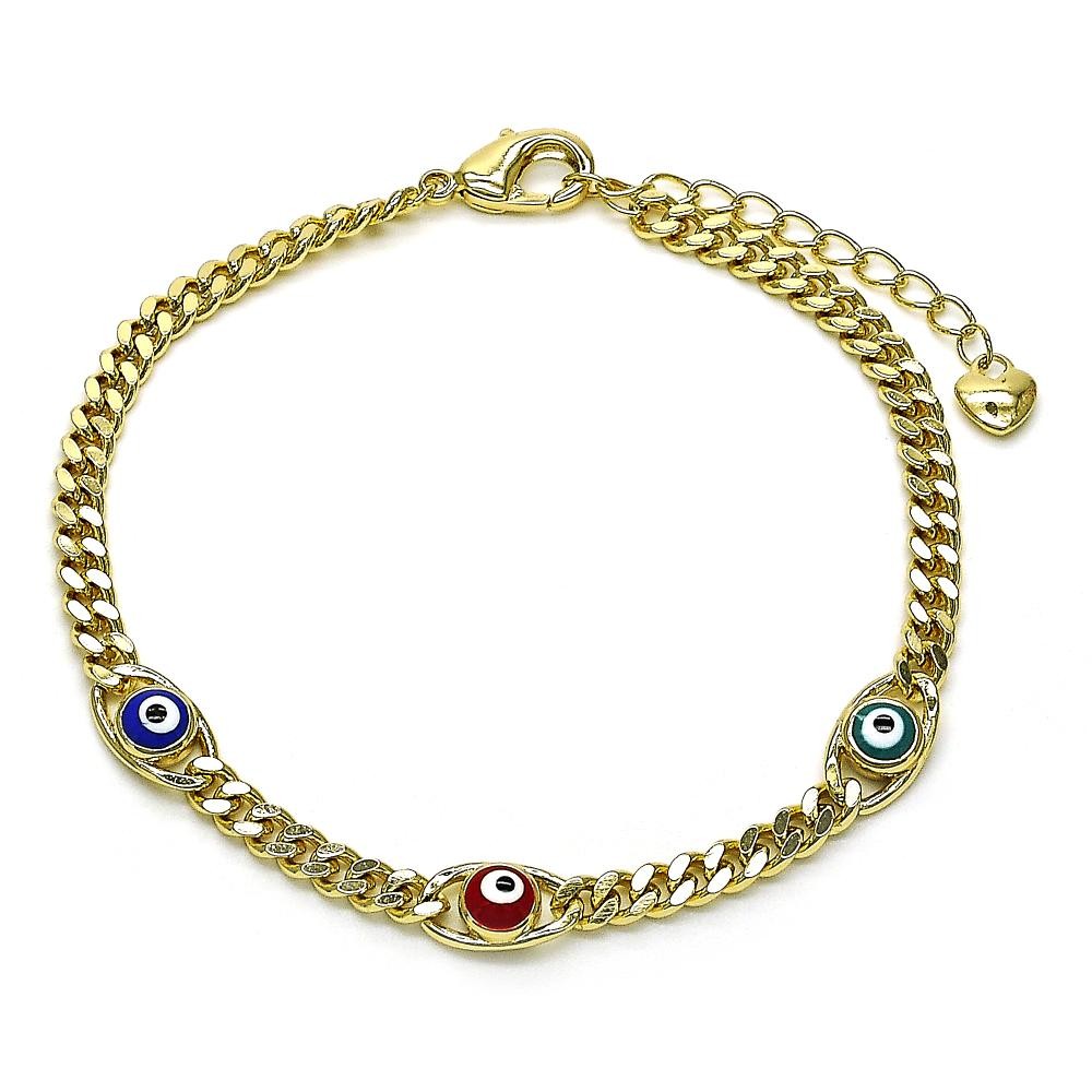 Gold Filled Fancy Bracelet Evil Eye Design Enamel Finish Golden Tone