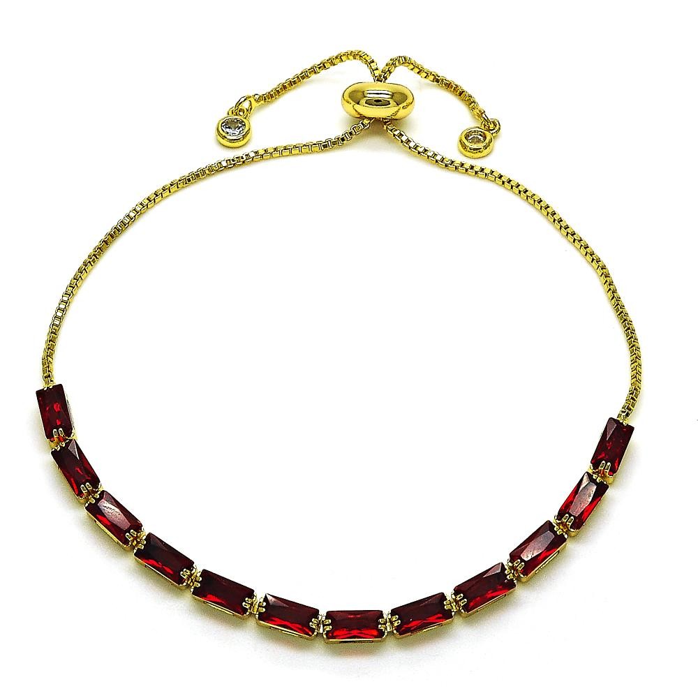 Gold Finish Adjustable Bolo Bracelet with Garnet Cubic Zirconia Polished Golden Tone