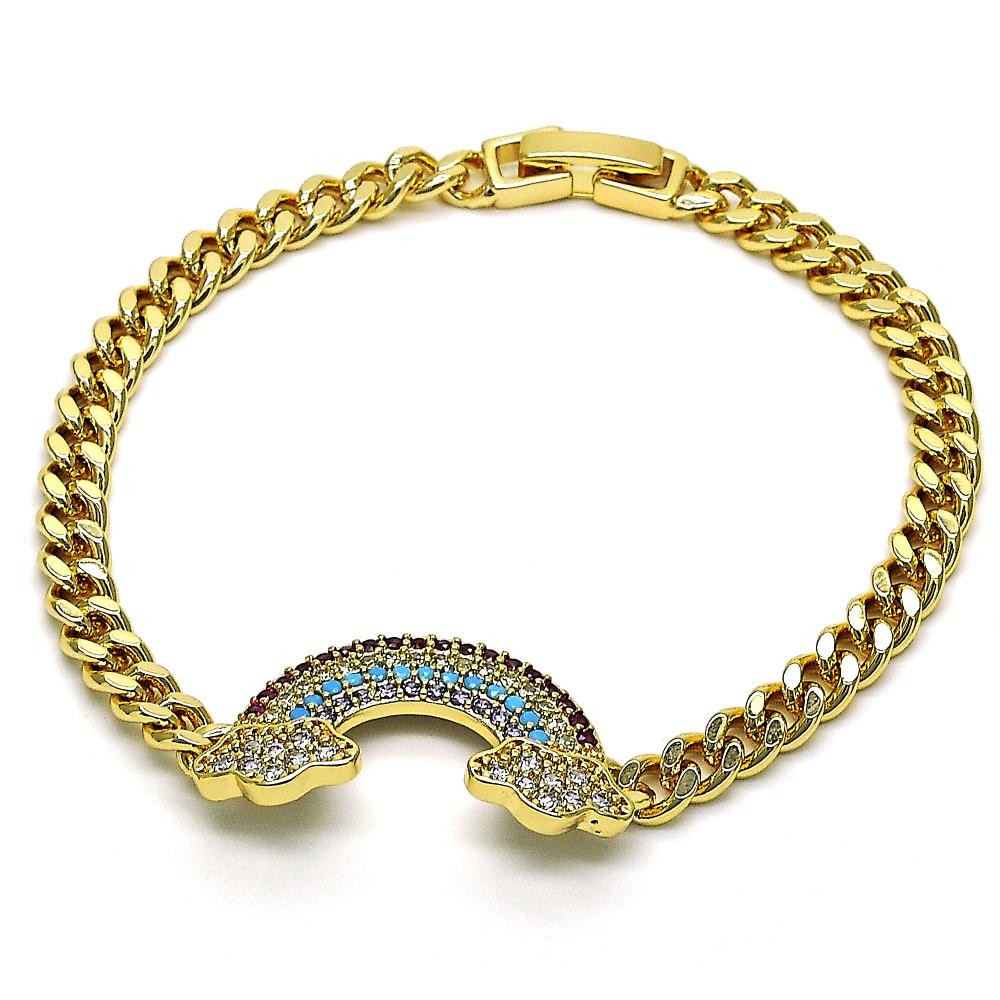 Gold Filled Fancy Bracelet Rainbow Design With Multicolor Stones Polished Finish Golden Tone
