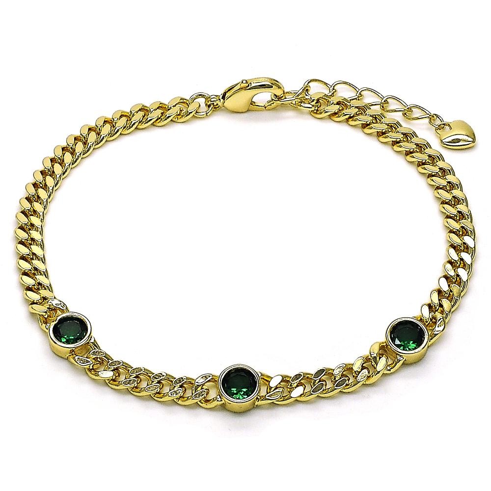 Gold Filled Fancy Bracelet with Green Cubic Zirconia Polished Golden Tone
