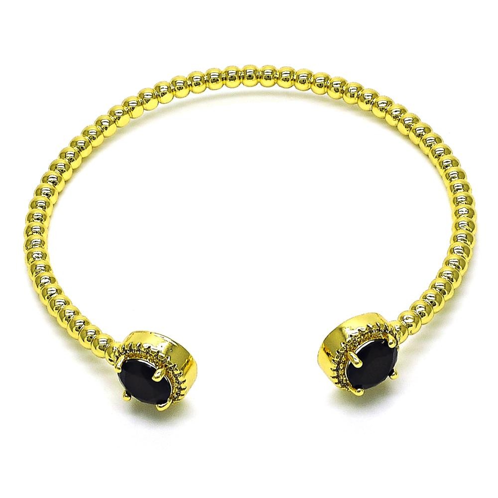 Gold Finish Individual Bangle with Black Cubic Zirconia and White Micro Pave Polished Golden Tone