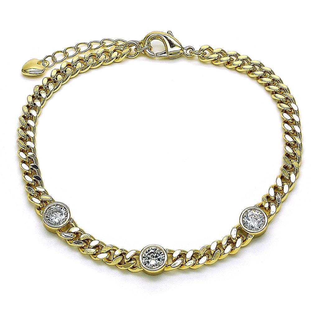 Gold Filled Fancy Bracelet Miami Cuban Design with White Cubic Zirconia Polished Golden Tone