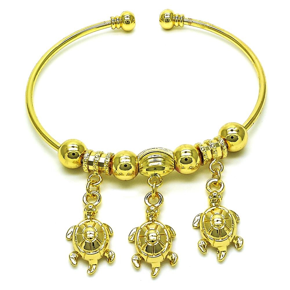 Gold Finish Individual Bangle Turtle Design Polished Golden Tone