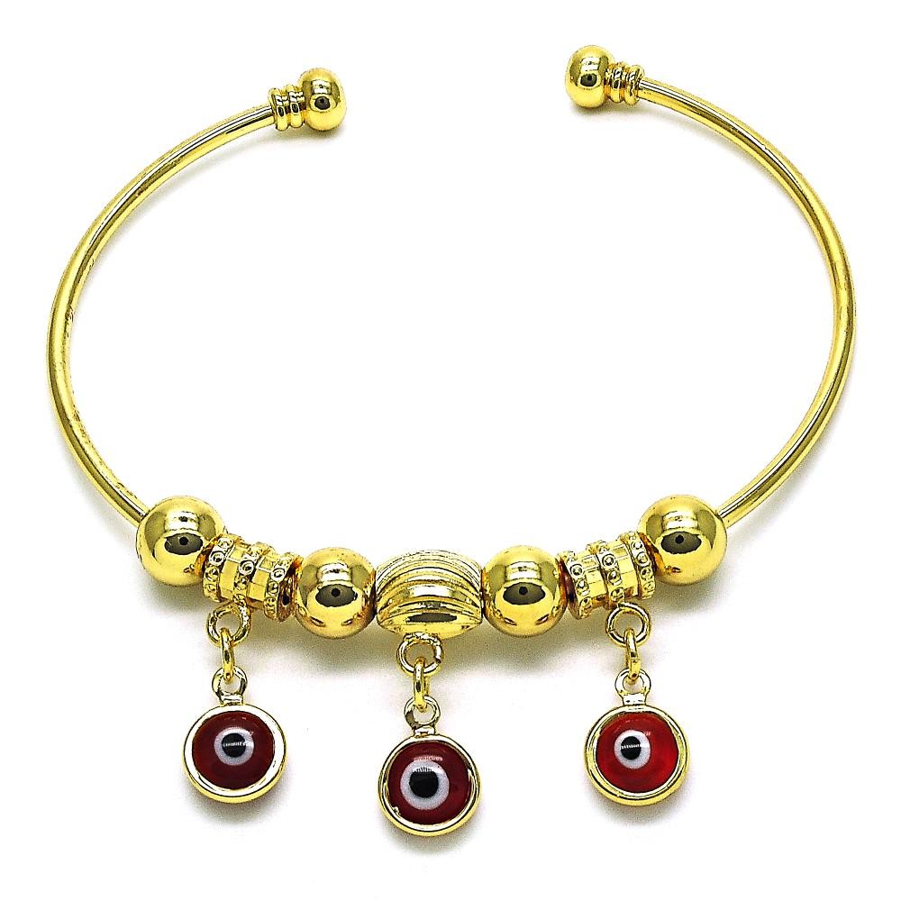 Gold Finish Individual Bangle Evil Eye Design Polished Golden Tone