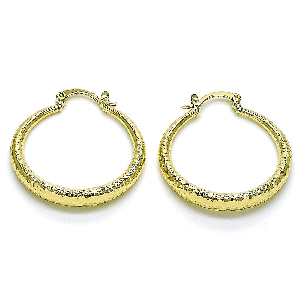 Gold Finish Medium Hoop 2x30mm Hollow Design Diamond Cutting Finish Golden Tone