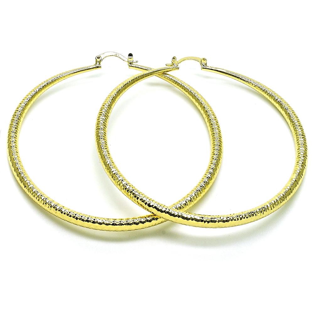 Gold Finish Extra Large Hoop 2x70mm Hollow Design Diamond Cutting Finish Golden Tone