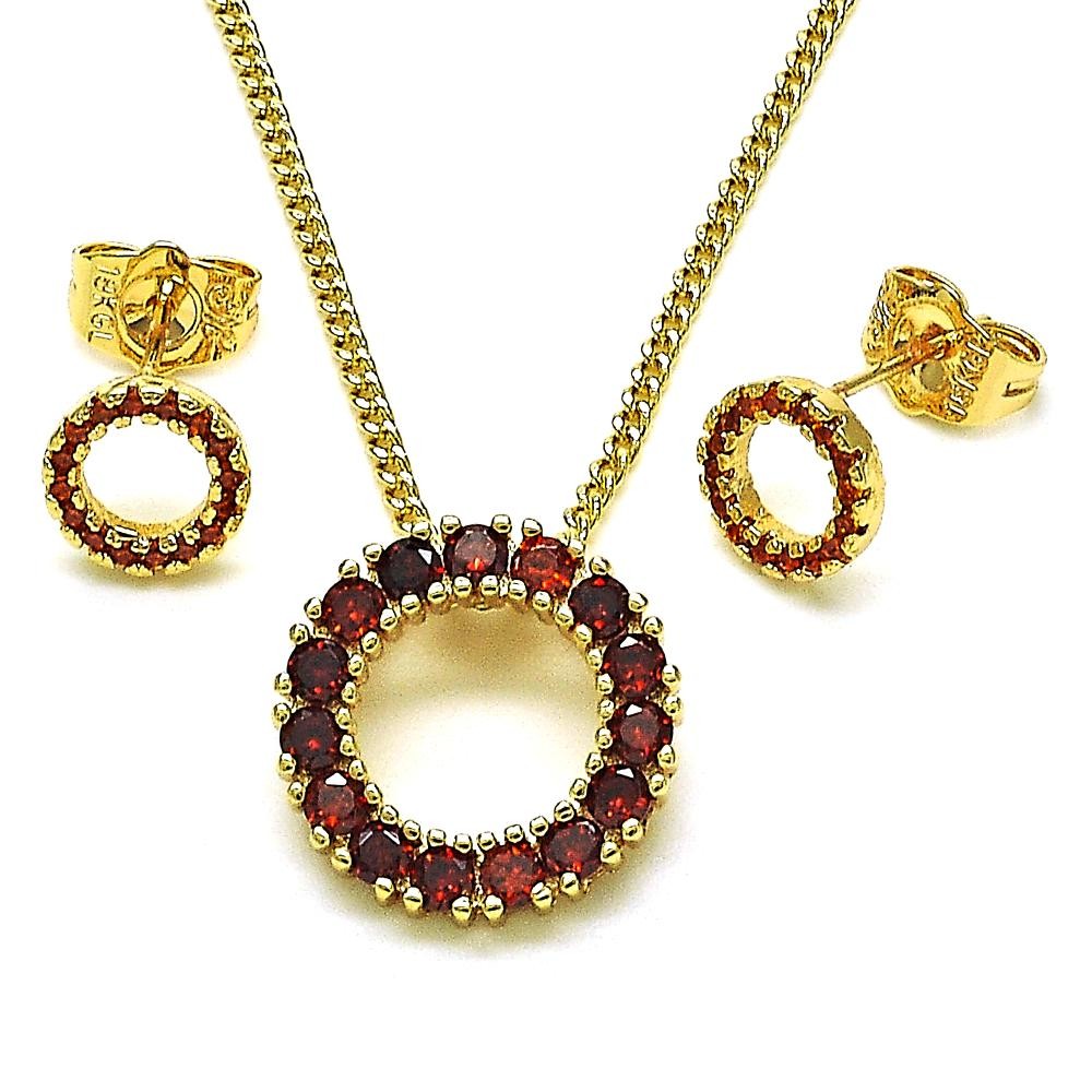 Gold Finish Earring and Pendant Set Cluster Design Polished Golden Tone