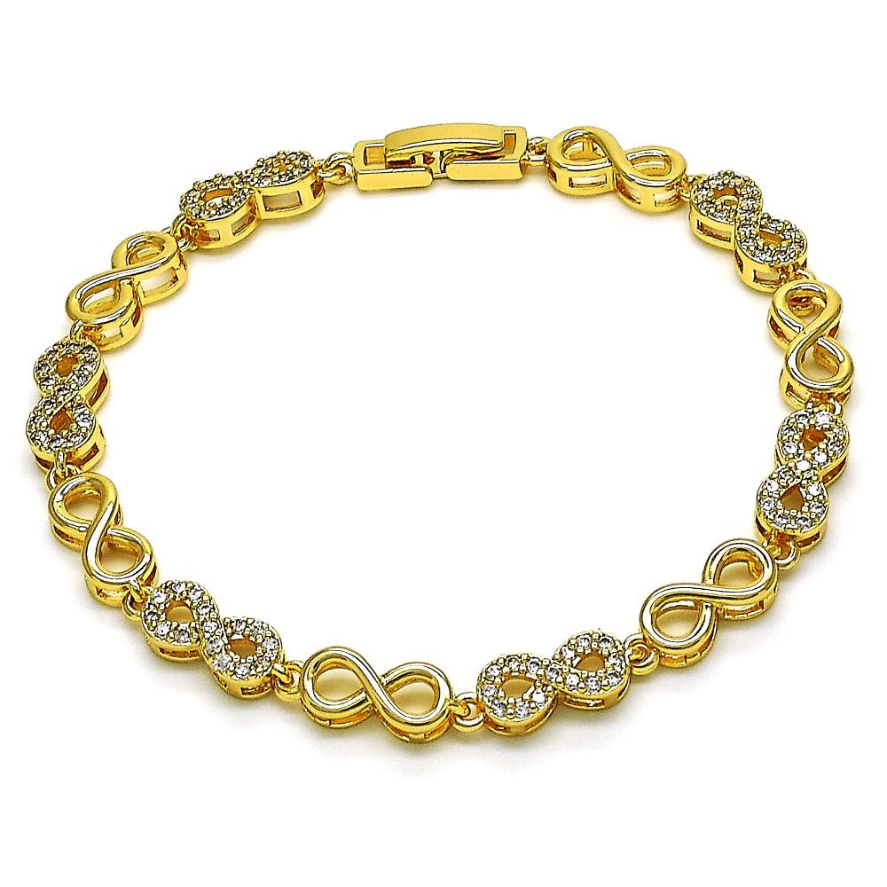 Gold Finish Fancy Bracelet Infinite Design with White Micro Pave Polished Golden Tone