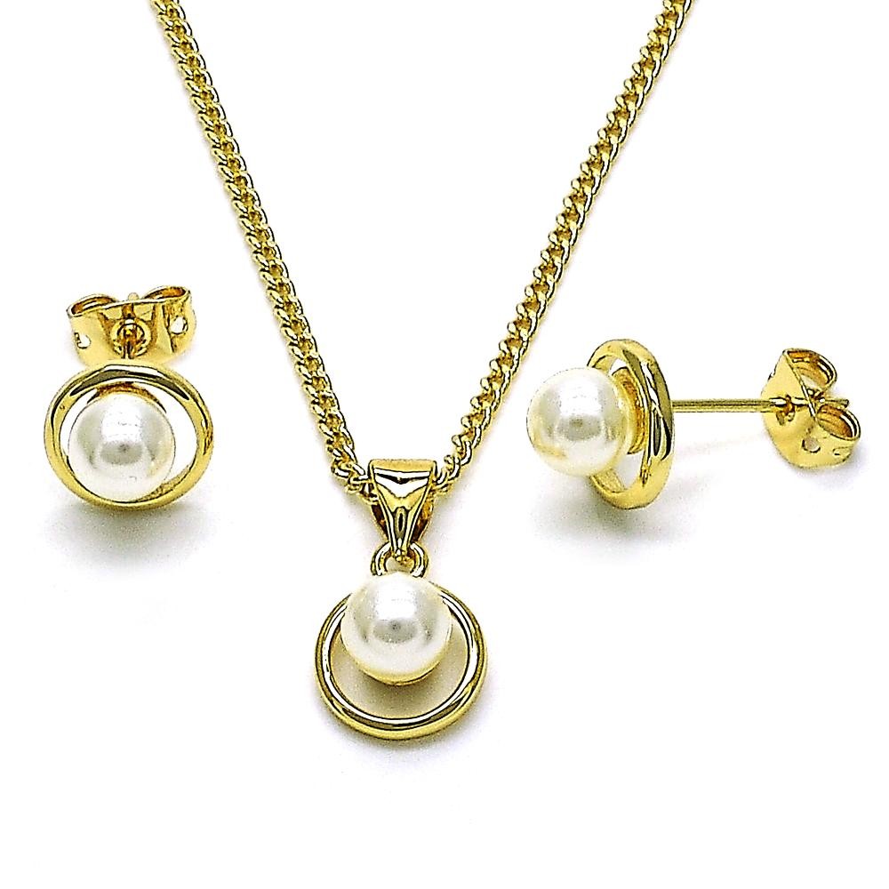 Gold Filled Earring and Pendant Set with Ivory Pearl Polished Golden Finish