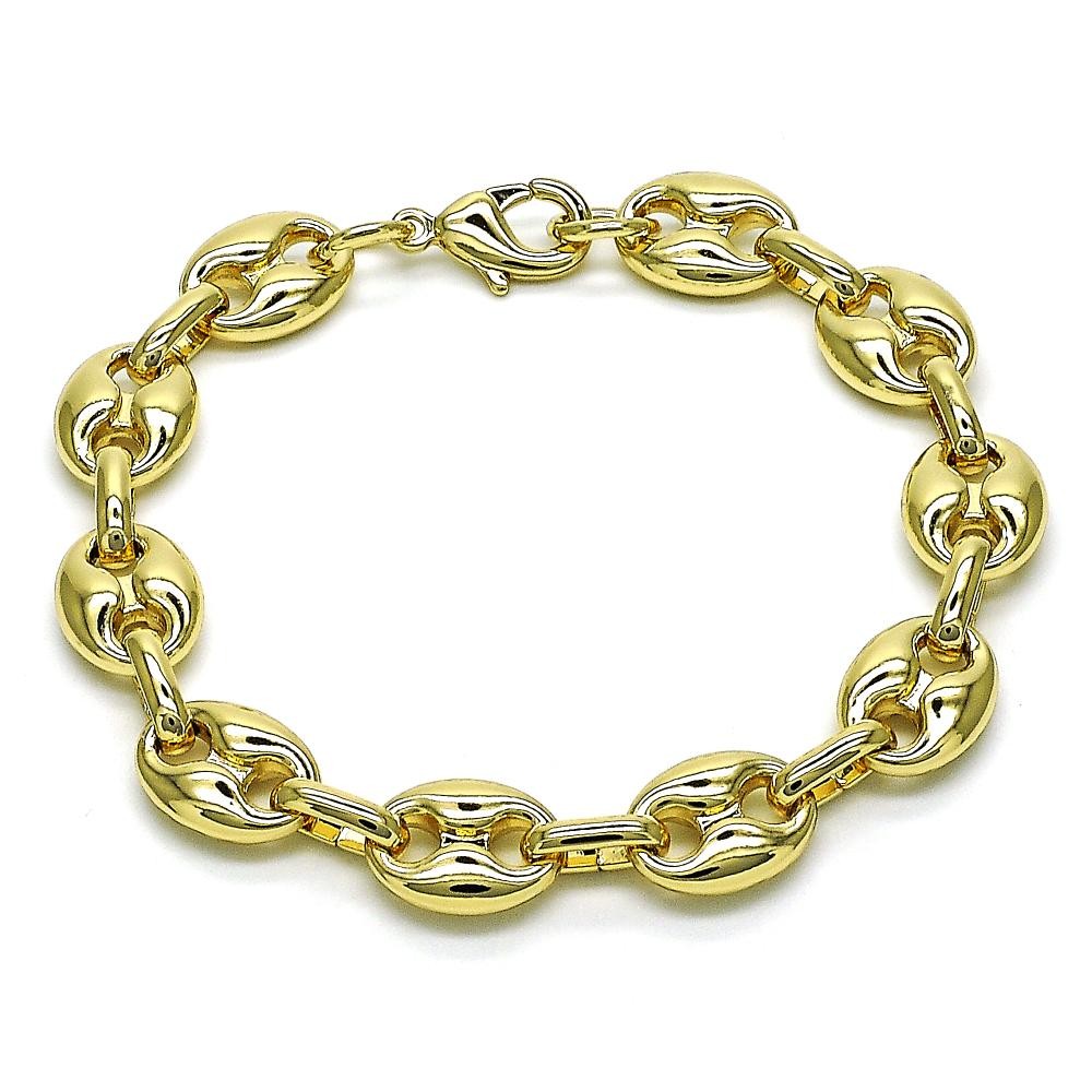 Gold Filled Fancy Bracelet Puff Mariner Design Polished Golden Finish 8MM Thickness 8 Inches Length