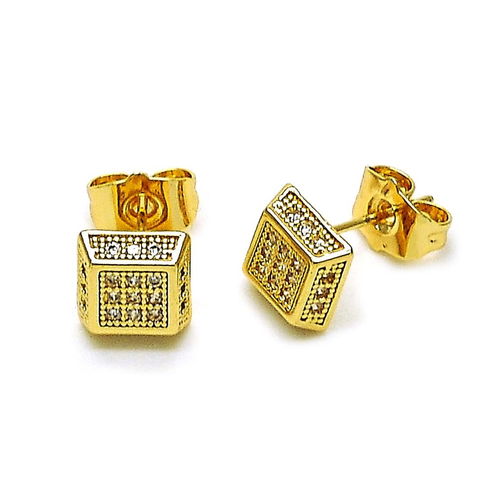 Gold Filled Stud Earring with White Micro Pave Polished,Golden Finish
