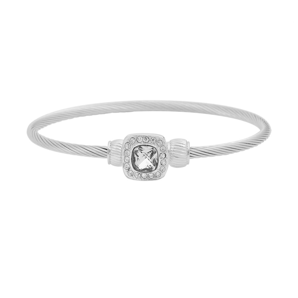 Stainless Steel Silver Tone Ladies Bangle With Clear Crystal