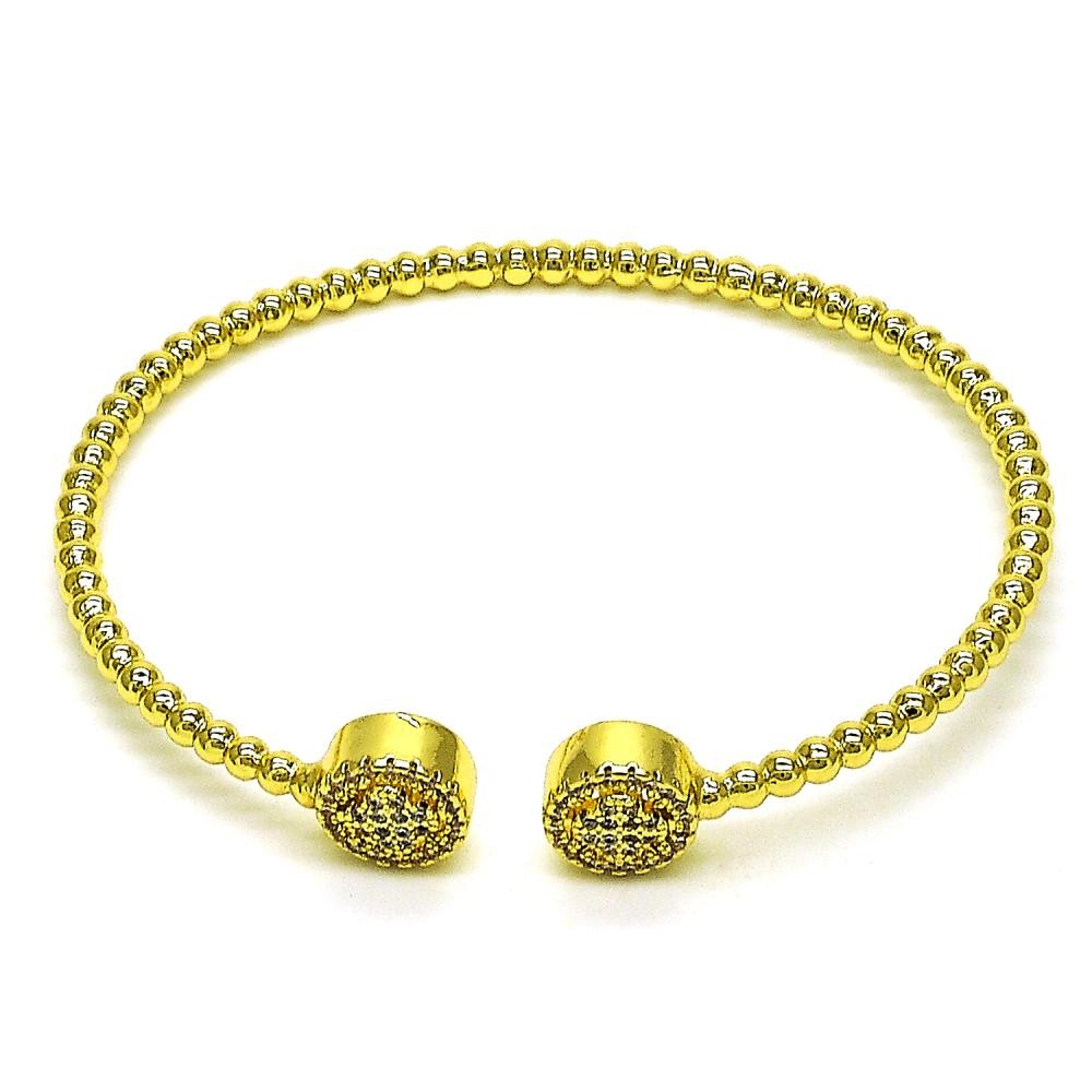 Gold Finish Individual Bangle with White Micro Pave Polished Golden Tone
