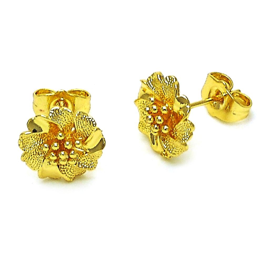 Gold Filled Stud Earrings Flower Design Polished Golden Finish