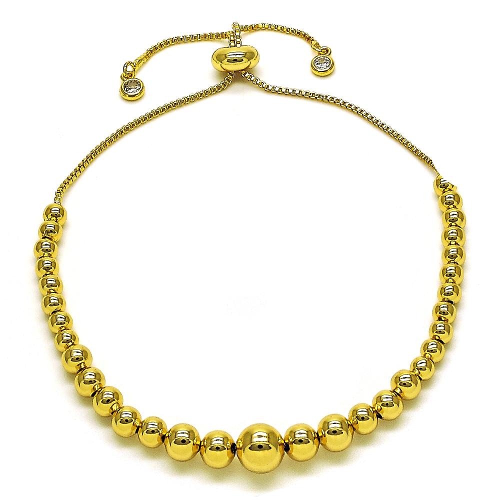 Gold Filled Adjustable Bolo Bracelet Ball Design Polished Golden Finish