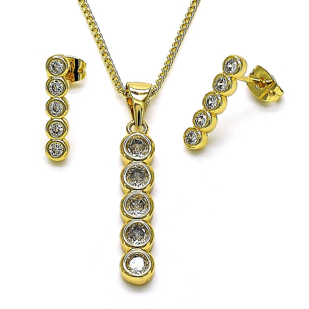 Gold Filled Earring and Pendant Set with White Cubic Zirconia Polished Golden Finish
