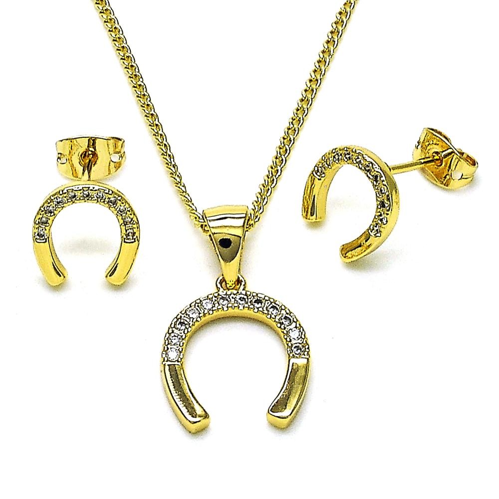 Gold Filled Earring and Pendant Set with White Micro Pave Polished Golden Finish