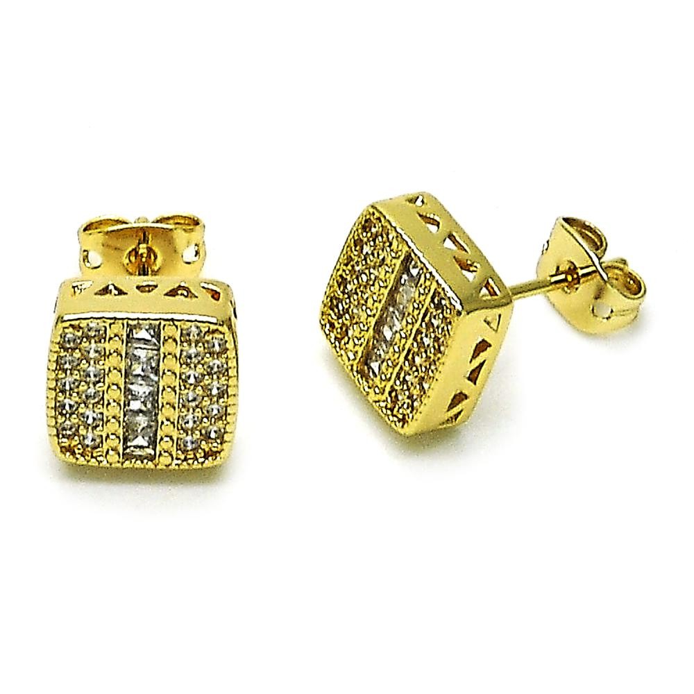 Gold Filled Stud Earrings with White Micro Pave and White Cubic Zirconia Polished Golden Finish