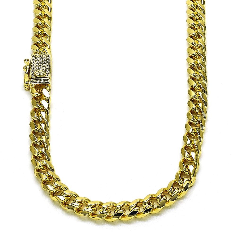 Gold Filled Necklace Miami Cuban Design with White Micro Pave Polished  6MM Thickness 18 Inches Length
