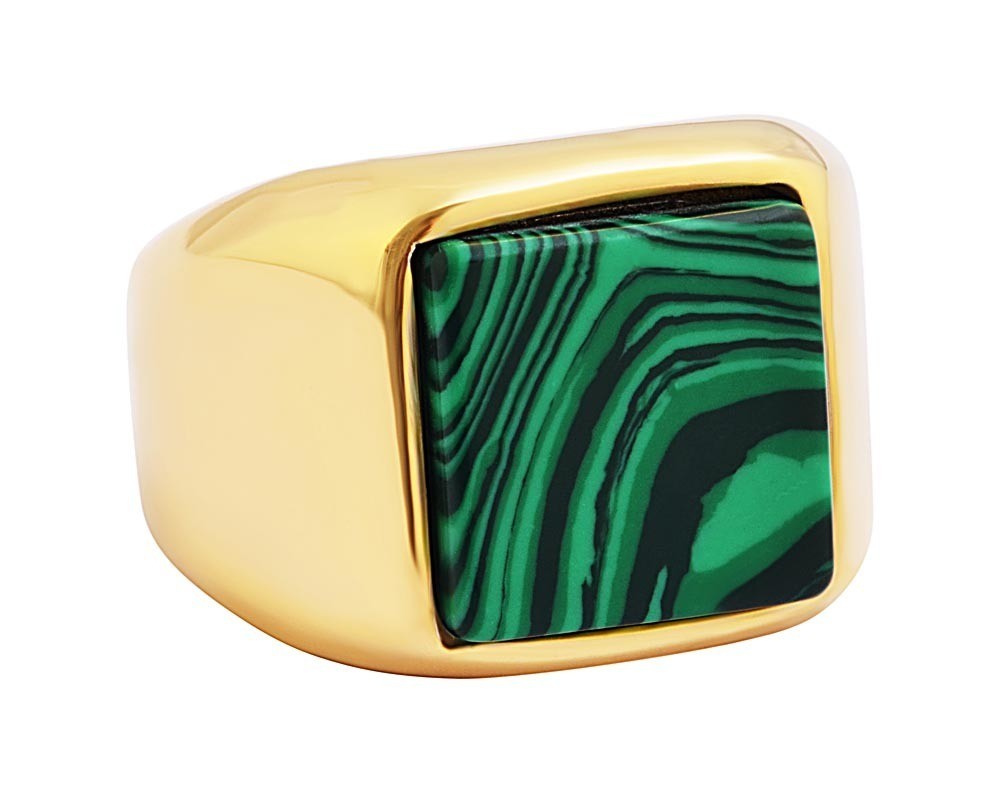 Stainless Steel Green/Gold Tone Men's Ring