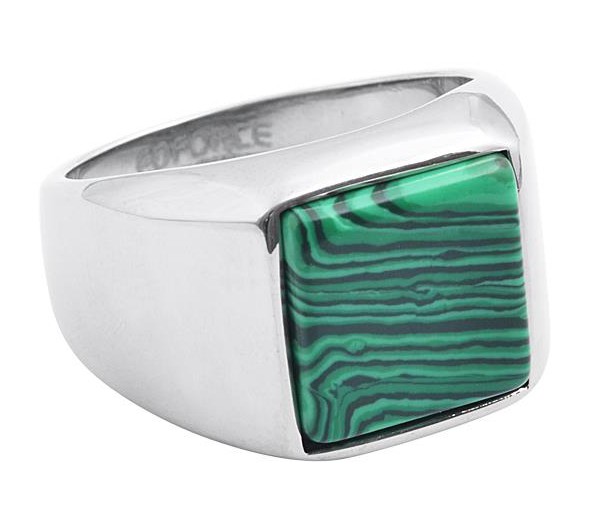 Stainless Steel Green/Silver Tone Men's Ring