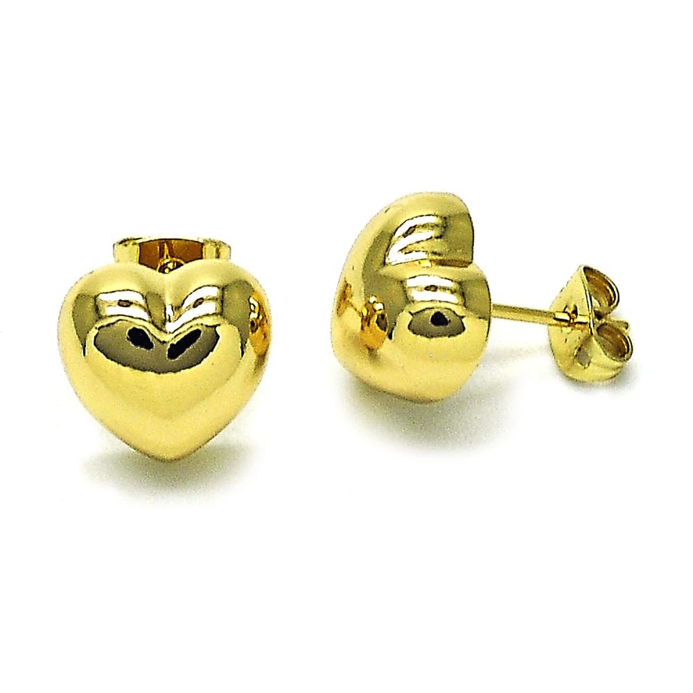 Gold Filled Stud Earrings Heart Design Polished Golden Finish